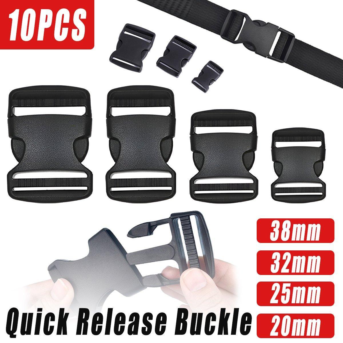 10pcs Black Plastic Buckle Clips for School Bag Backpack Strap Multifunctional - 25mm