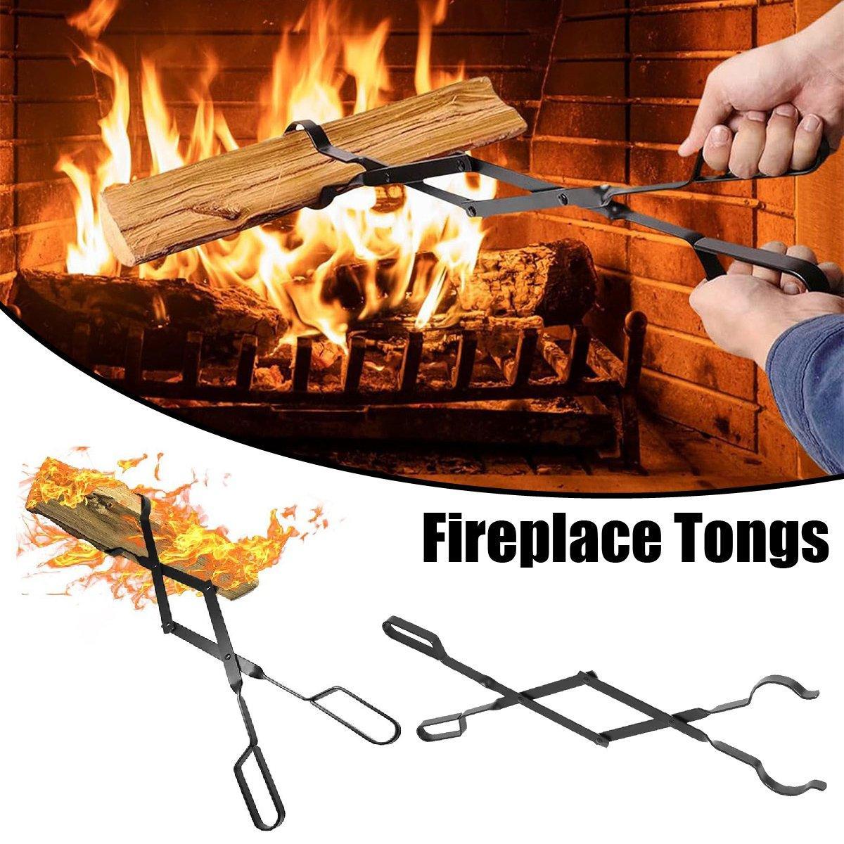 Folding Fireplace Tongs Grip Fire Pit Pliers Outdoor Indoor Fire Tools Durable
