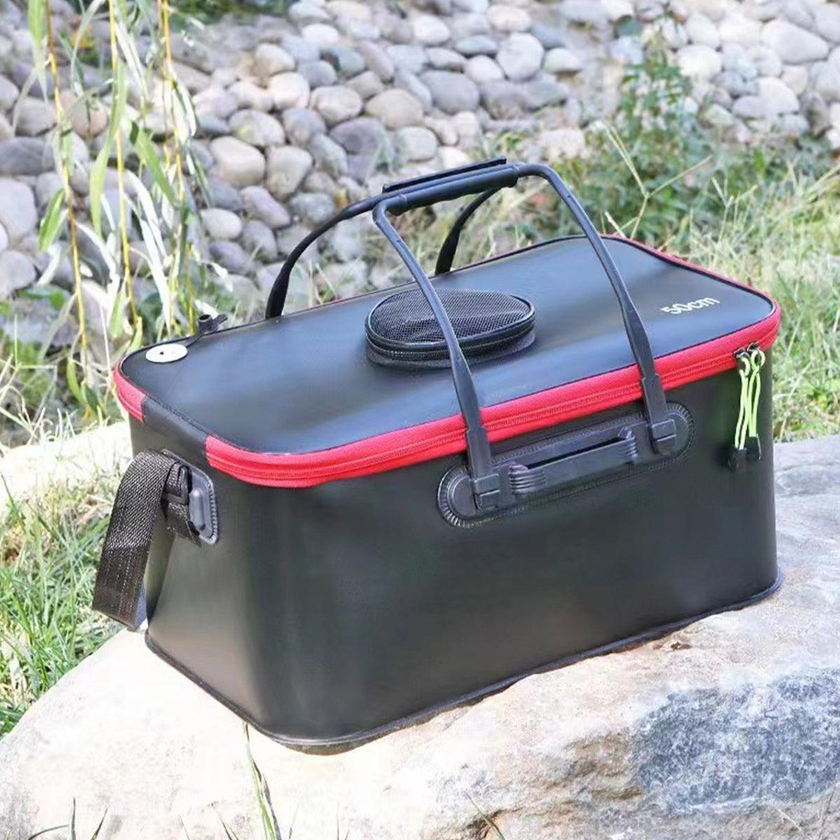 Portable Folding EVA Fishing Bucket Multi Use Live Fish Container with Strap - Black-35cm