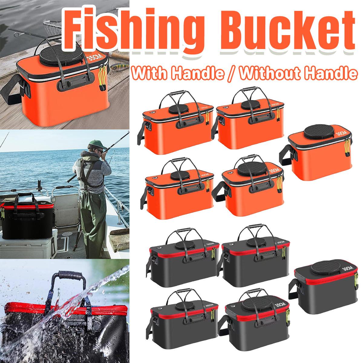 Portable Folding EVA Fishing Bucket Multi Use Live Fish Container with Strap - Black-40cm