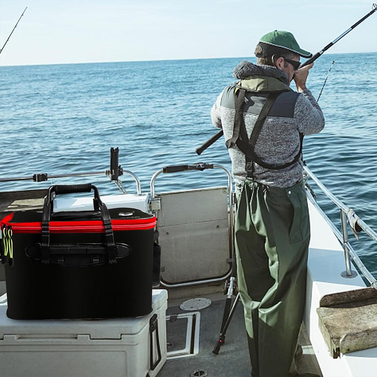 Portable Folding EVA Fishing Bucket Multi Use Live Fish Container with Strap - Black-40cm