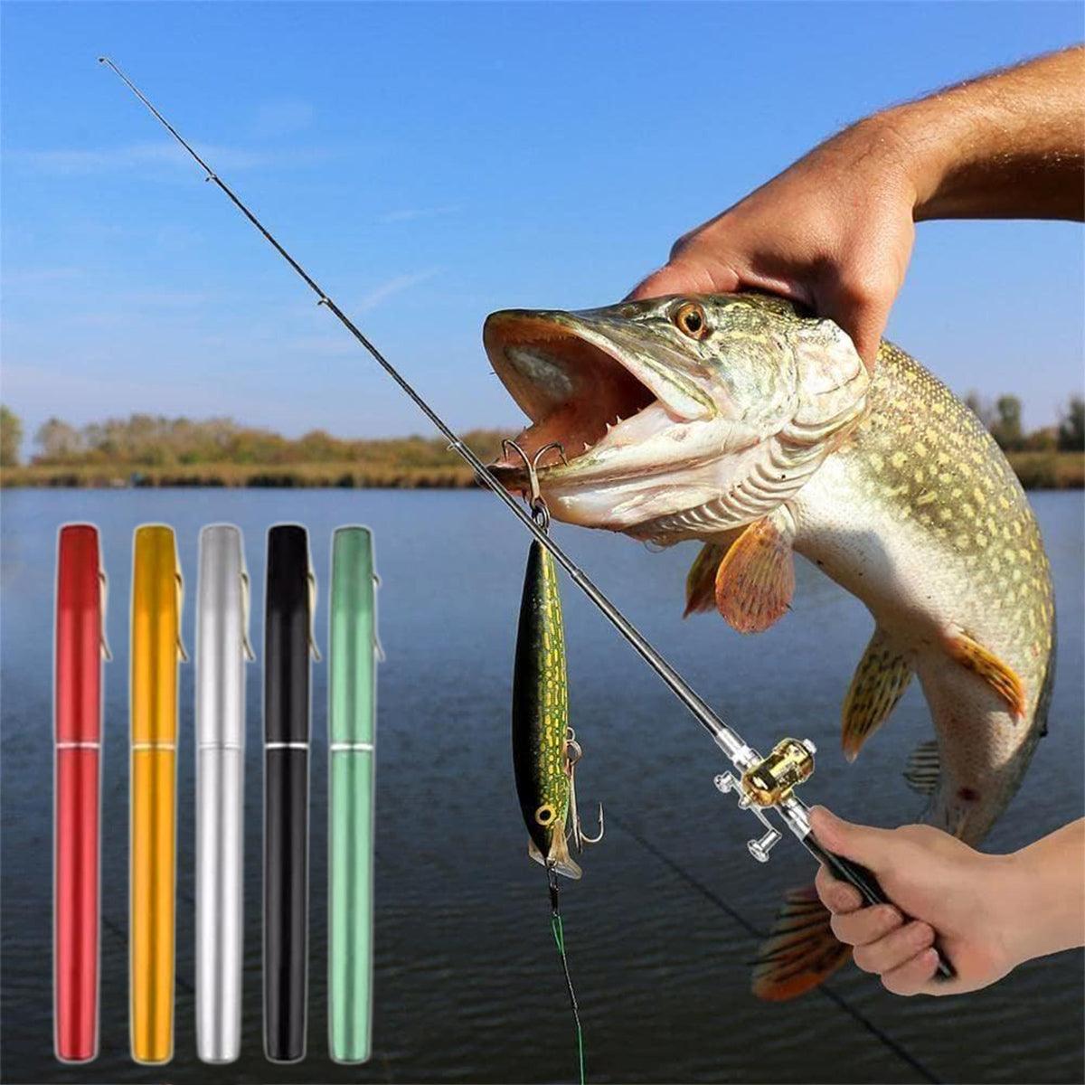Mini Pen Fishing Rod Pocket Size Portable Telescopic Travel Fishing Pole Tool - Black