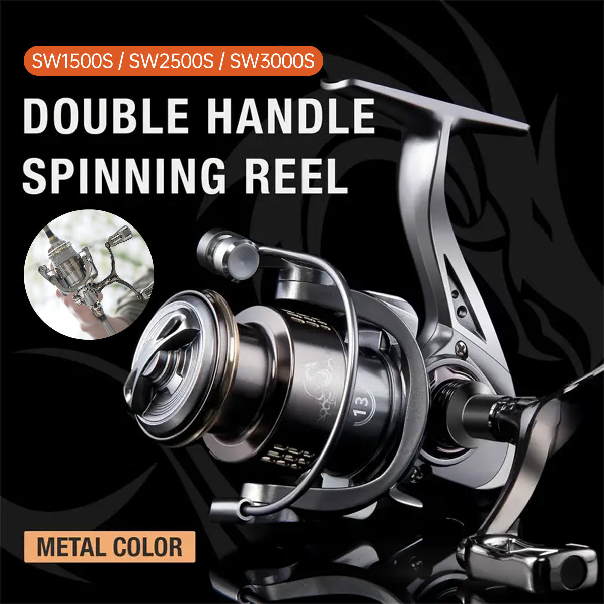 Double Handle Fishing Reel High-Speed Spinning Reel for Freshwater Saltwater - SW2500S
