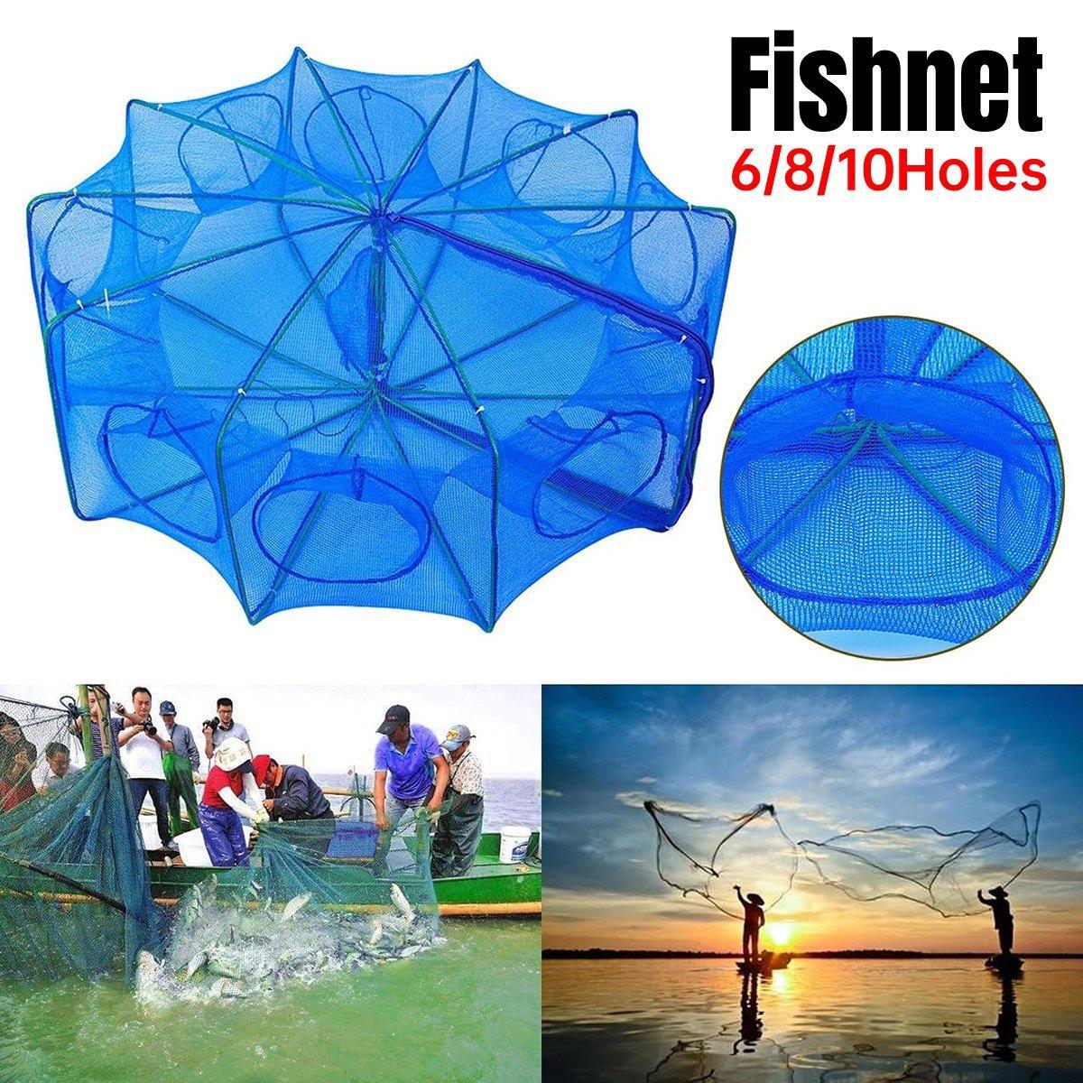 6/8/10 Holes Fishing Net Small Foldable Square Folding Shrimp Eel Lobster Trap - 6Holes