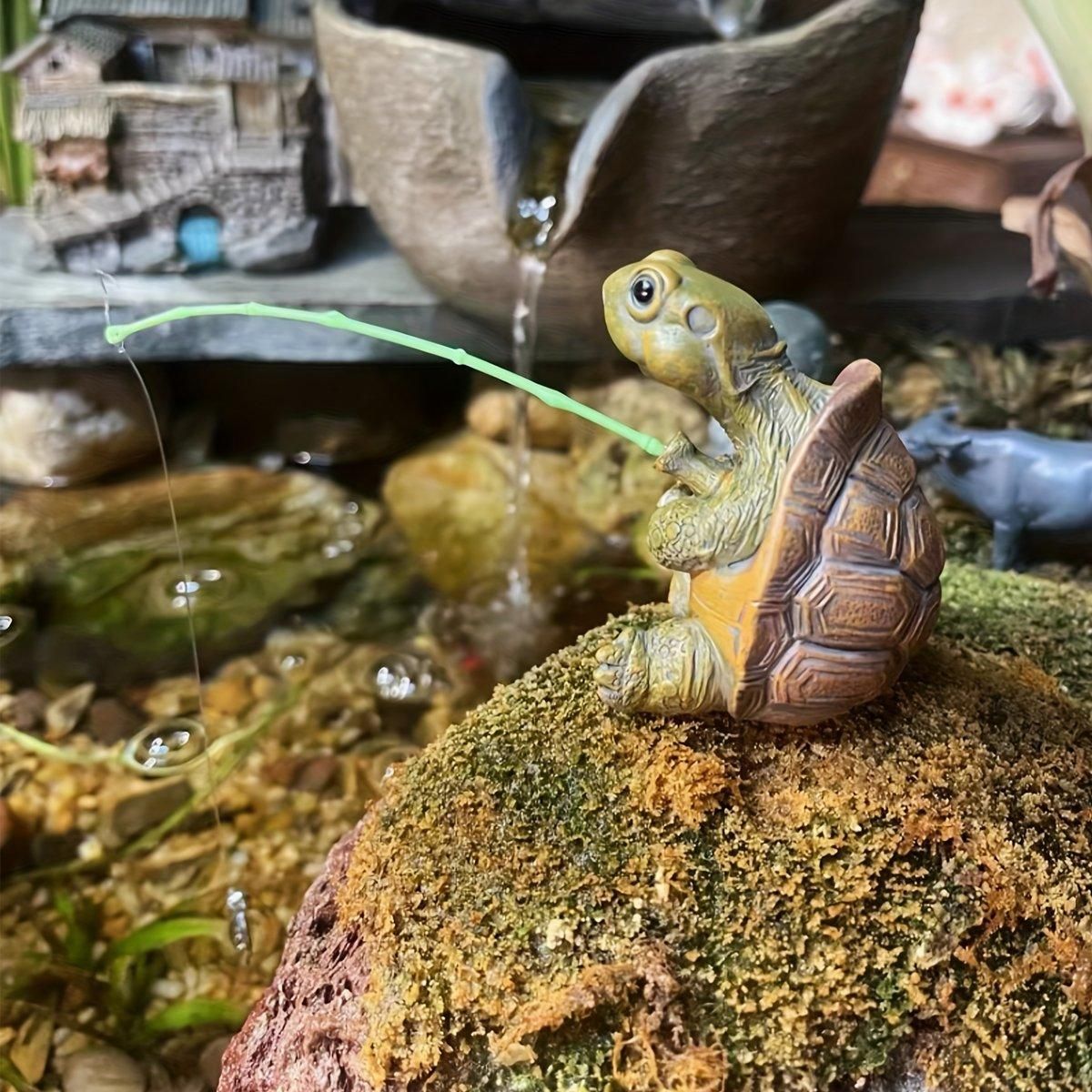 1-Piece Fishing Turtle Garden Ornament