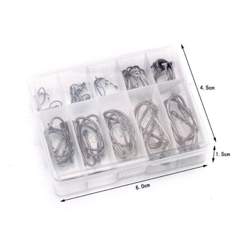 Fishing Hooks Octopus Style 100pcs Chemically Sharpened Assorted Sizes 3-12 - Black