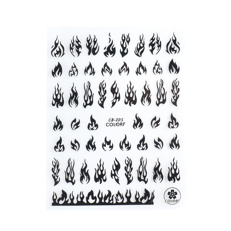 3D Flame Nail Stickers Fire Design Manicure Decals Self Adhesive Nail Art Sheet - Black