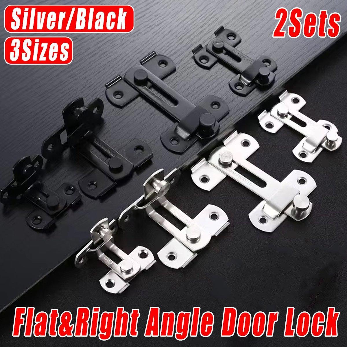 2 Sets 90 Degree Sliding Door Latch Lock Catch Kit for Home Use - Flat-Black-L