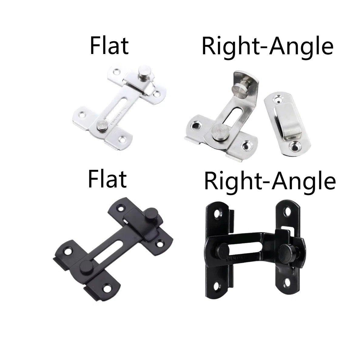 2 Sets 90 Degree Sliding Door Latch Lock Catch Kit for Home Use - Flat-Black-L