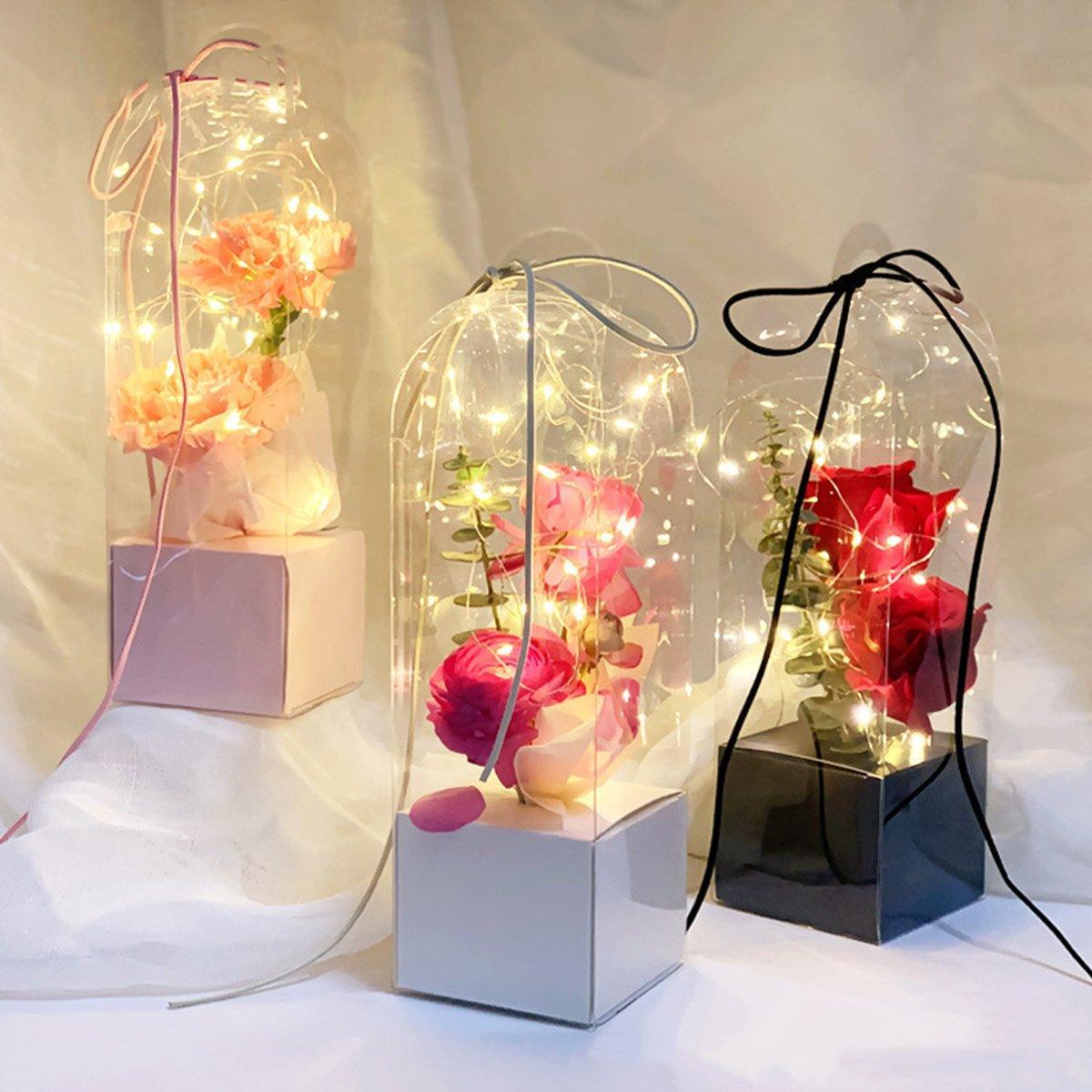 10pcs Bouquet Packaging Transparent PVC Flower Box Portable Floral Gift Boxes - Black