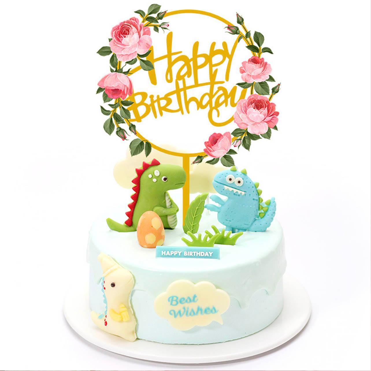 Happy Birthday Anniversary Wedding Cake Flowers Topper Acrylic Party Decorations - NO.09