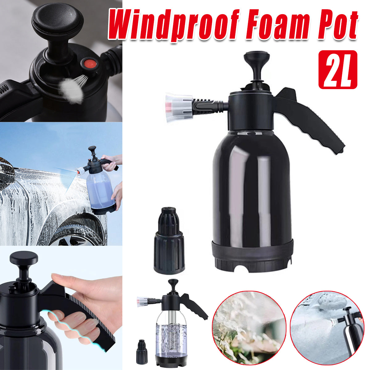 2L Car Wash Foam Sprayer Hand Held Pump Wash Spray Bottle Snow Foam Detailing - White