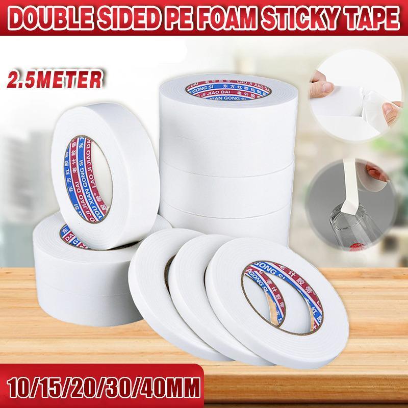 Double Sided White PE Foam Sticky Tape Mounting DIY Craft Strong Adhesive 2.5m - 30mm*2.5m