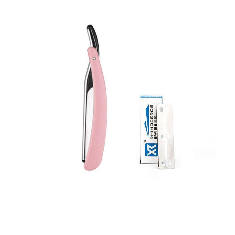 Old Shaver Razor Eyebrow Knife Folding Manual Shaver Holder Home Salon Tool Au - Pink+10PCS Blades