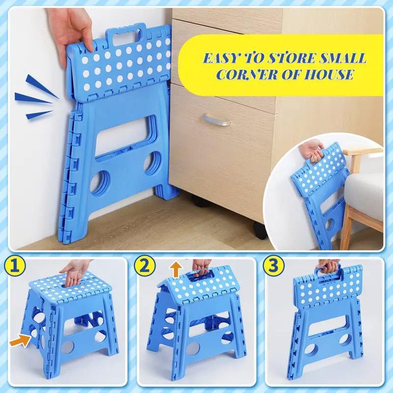 Portable Folding Plastic Stool Lightweight Collapsible Chair for Outdoor Travel - Blue