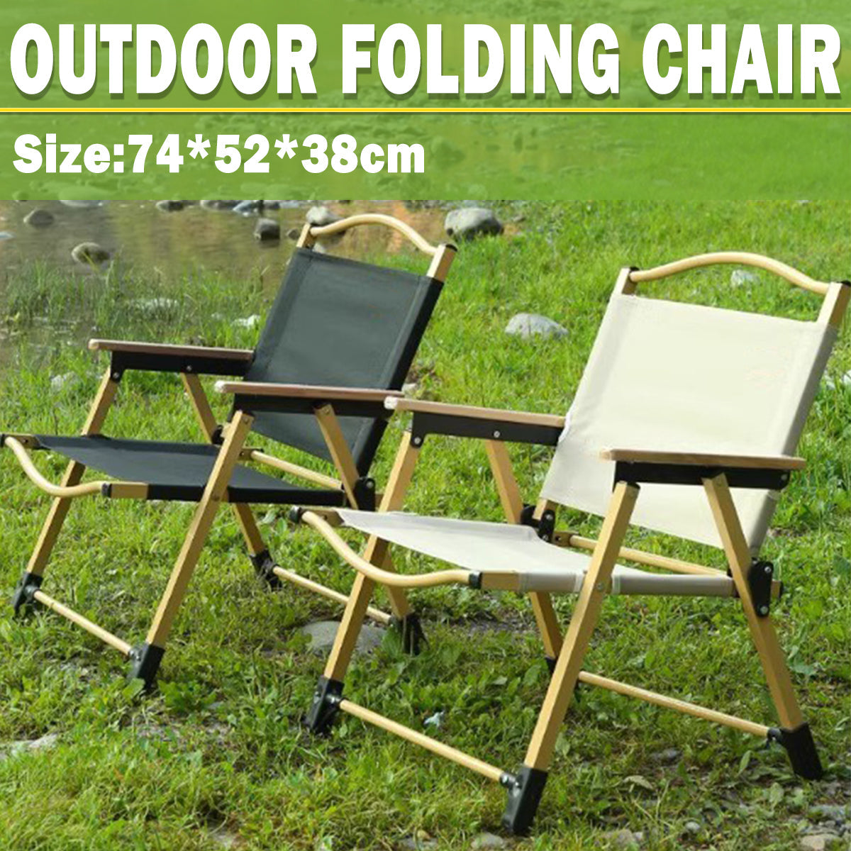 Outdoor Folding Chair Portable Camping Seat Compact Foldable Chair for Picnic - Khaki