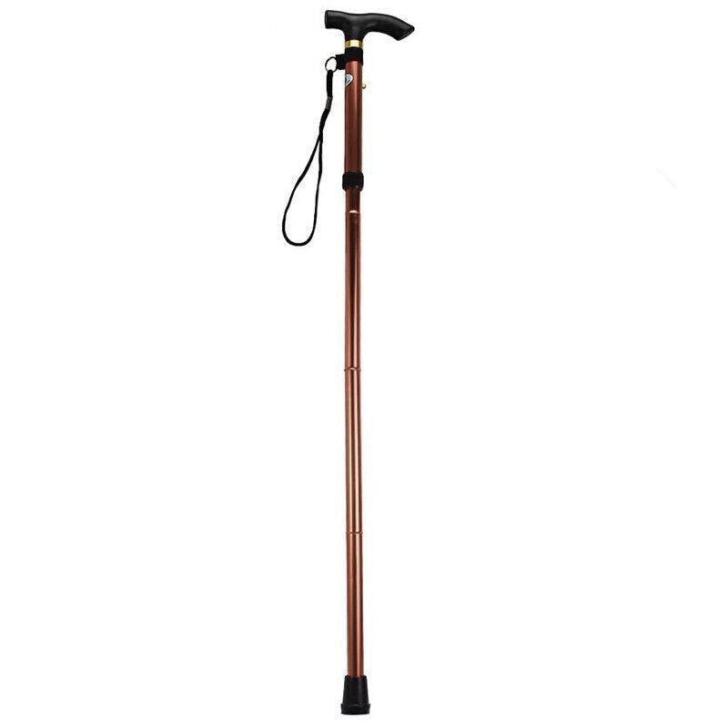Folding Walking Stick Travel Cane Adjustable Height 82 to 92cm Aluminium Anti Slip - Silver