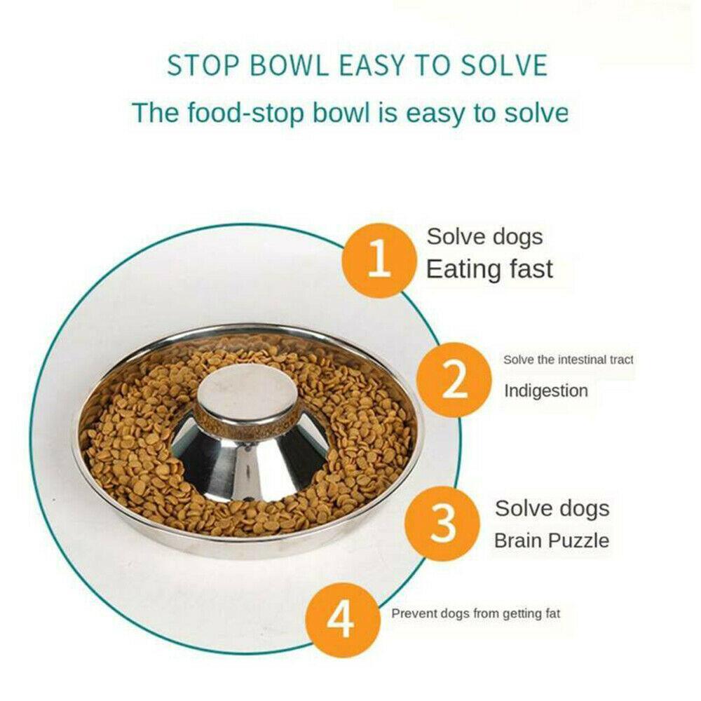 Stainless Steel Pet Bowl Slow Feeder Dish Puppy Dog Cat Food Feeding Weaning Bowl - M