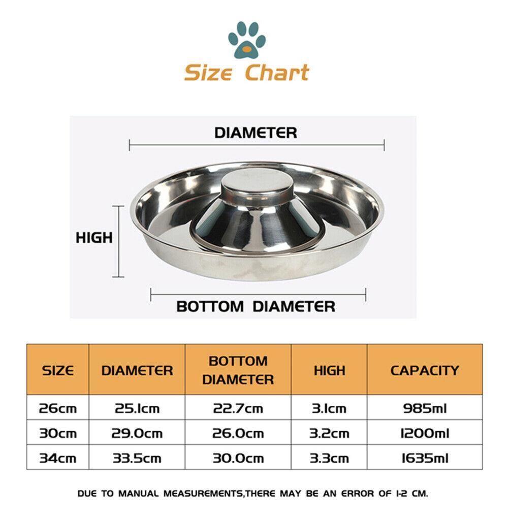 Stainless Steel Pet Bowl Slow Feeder Dish Puppy Dog Cat Food Feeding Weaning Bowl - S