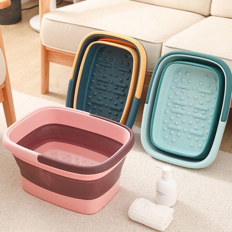 Folding Foot Spa Pedicure Bath Massage Tub Bucket Feet Basin Therapy Luxury - Green
