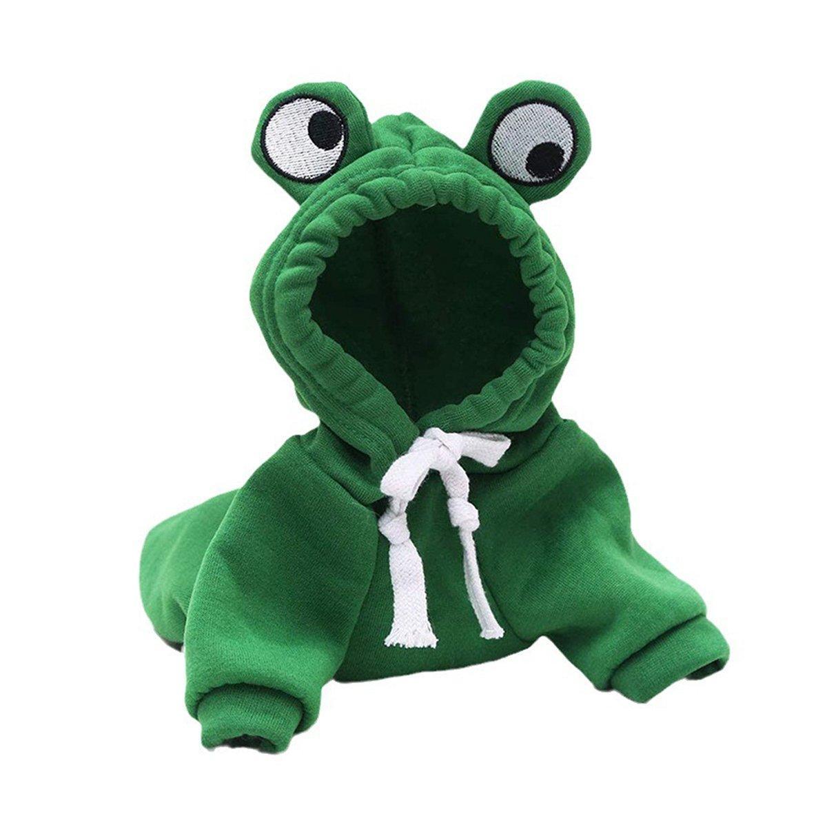 Warm Hooded Cartoon Frog Pet Clothes for Dogs and Cats Autumn Winter Vest - S