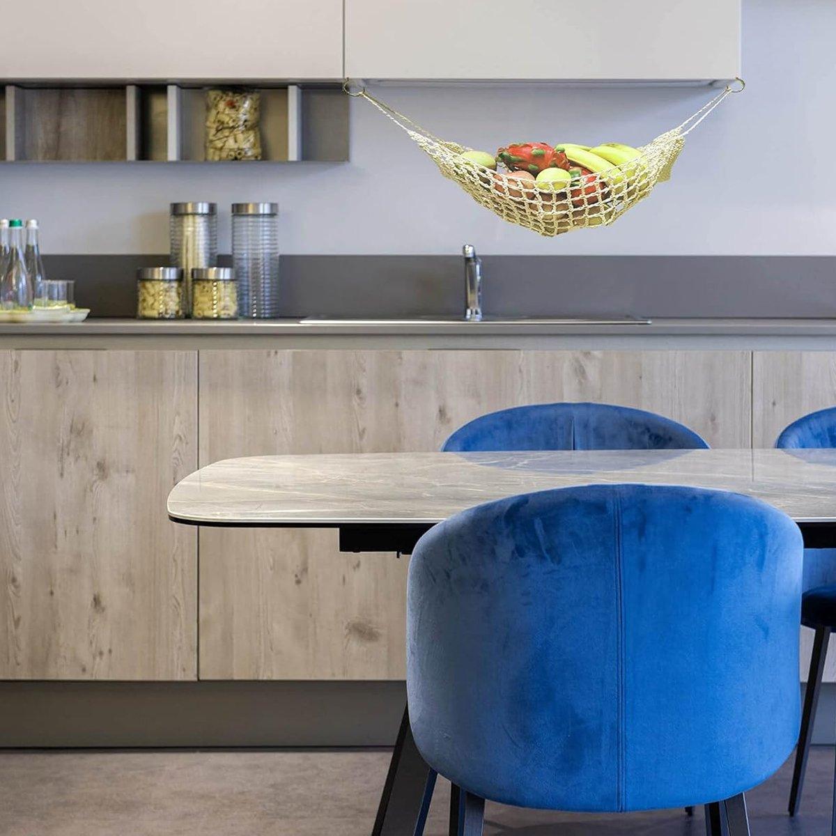 Under Desk Hanging Fruit Basket Kitchen Storage Net Home Organizer for Fruits - Yellow