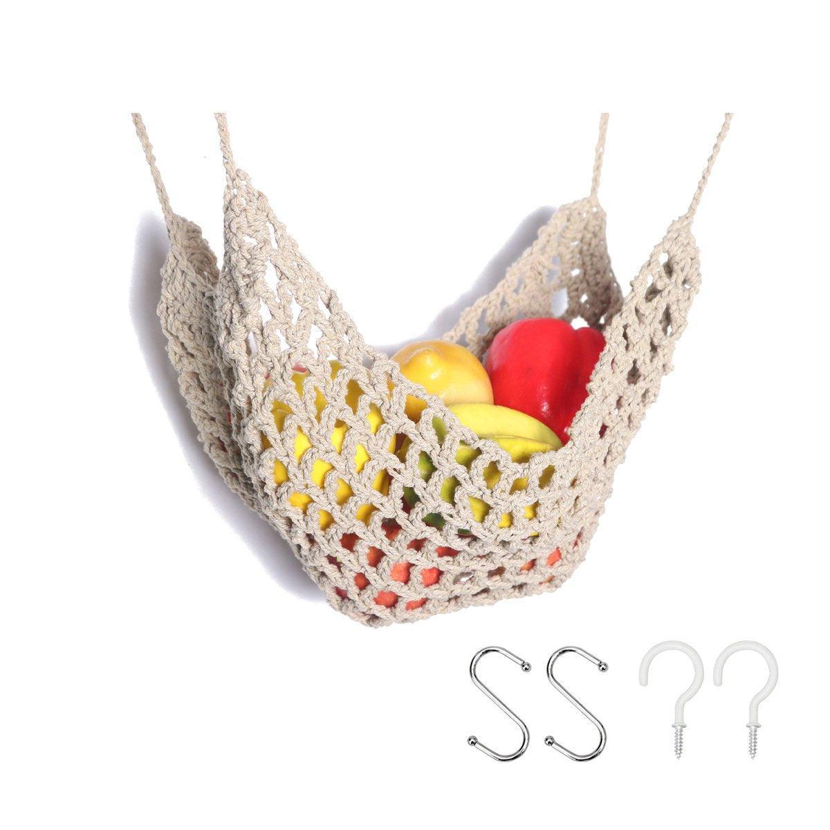 Under Desk Hanging Fruit Basket Kitchen Storage Net Home Organizer for Fruits - Yellow