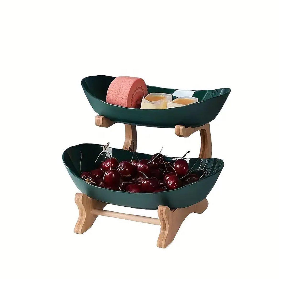 Modern Multi-layer Bamboo Fruit Snack Plate Rack Creative Living Room Plate Rack - Beige