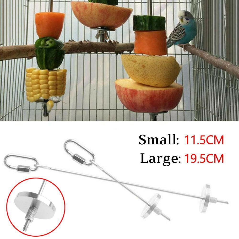 Pet Stainless Steel Bird Parrot Cage Skewer Food Meat Stick Spear Fruit Holder - 12CM