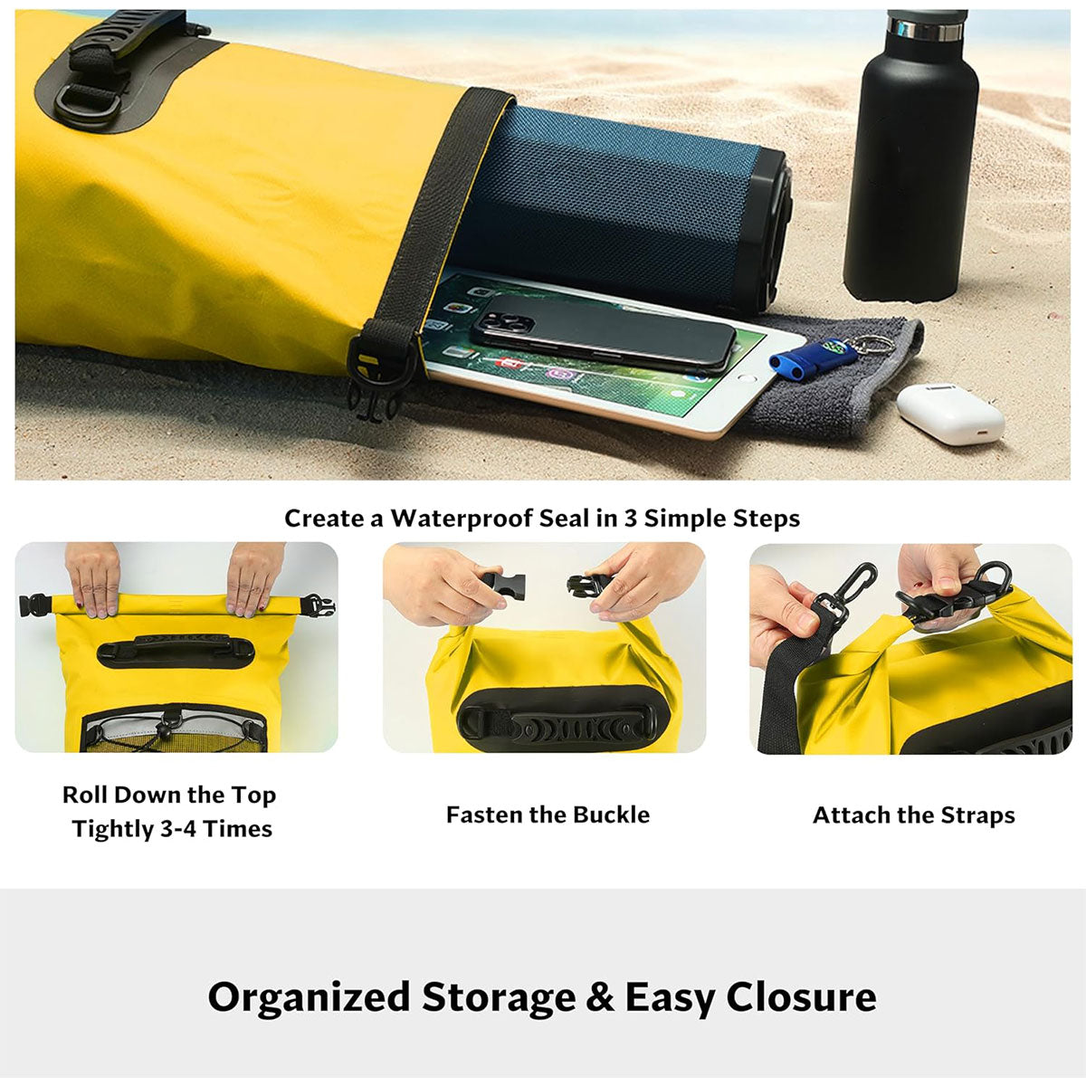 Outdoor Waterproof Dry Bag Roll Top Sack Rafting Swimming Hiking Travel Gear - Yellow - 30L