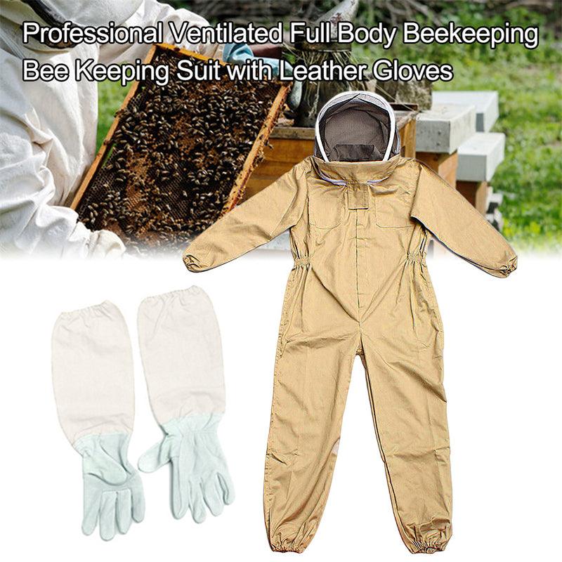 Full Beekeeping Suit Bee Suit Heavy Duty Leather Ventilated Keeping Gloves - L (with Gloves)