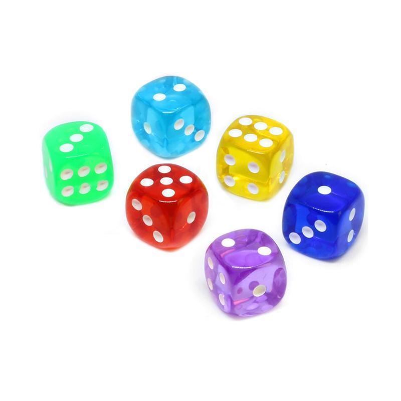 12-48PCS 6 Sided Games Dice Transparent Coloured Game Play Toy Bulk Board Game - 12PCS