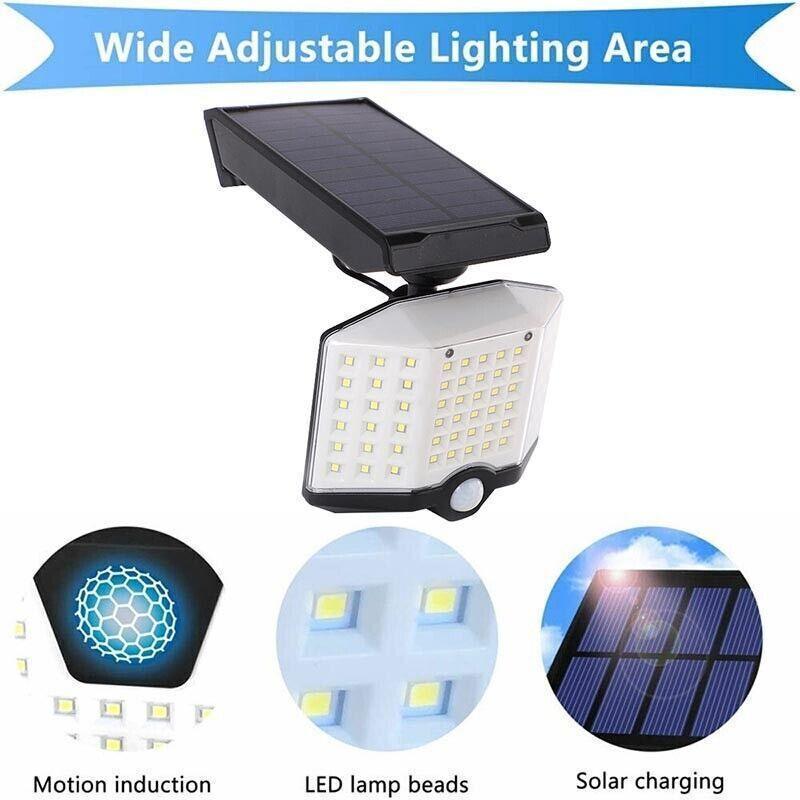 66 LED Solar Motion Sensor Light Outdoor Wall Security Lamp with 3 Heads