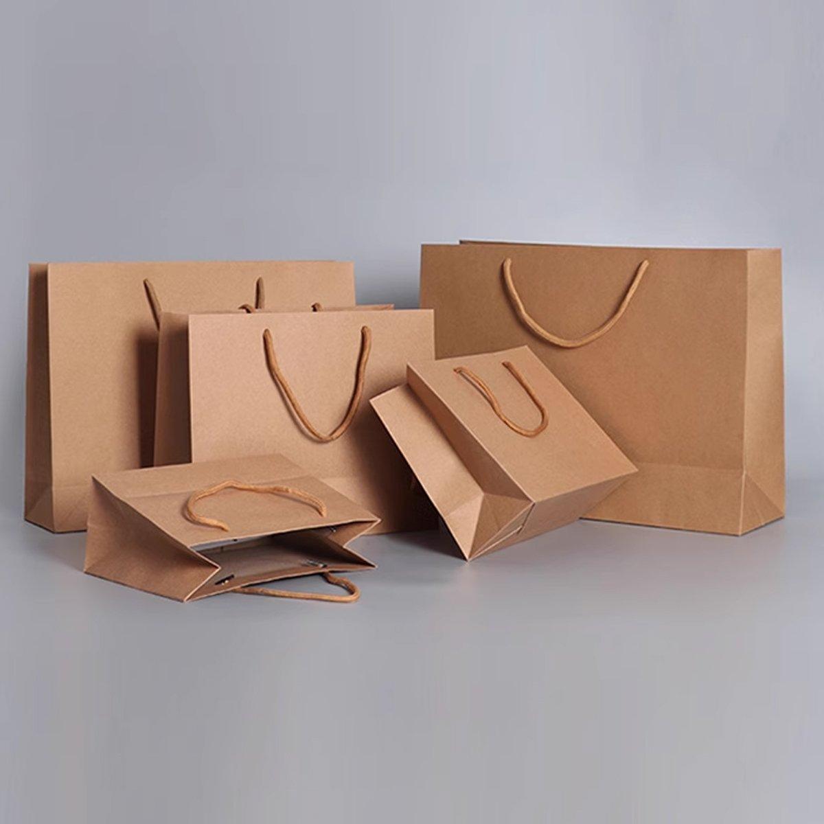 25pcs Paper Gift Bags Handbag Kraft Paper BagsParty Favors Wedding Packaging - 14x21x7.5cm