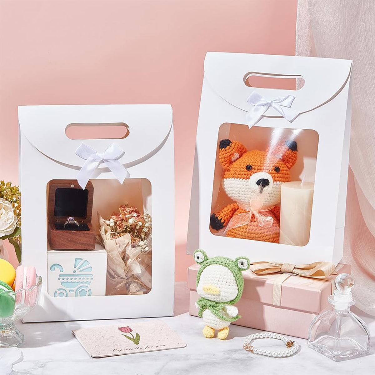 24PCS Bow Flap Tote Bag Reusable Shopping Carry Bag Gift Party Packaging Bag - 16x12x6cm