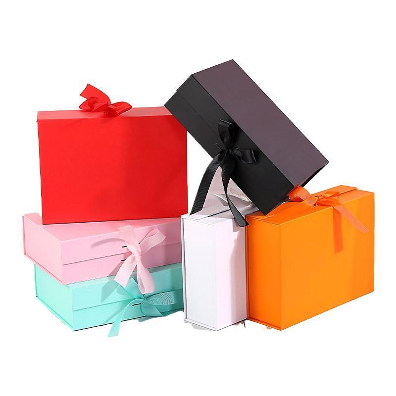 5X Medium Premium Gift Boxes with Ribbon Multi-Color Hamper Packaging Set - Orange