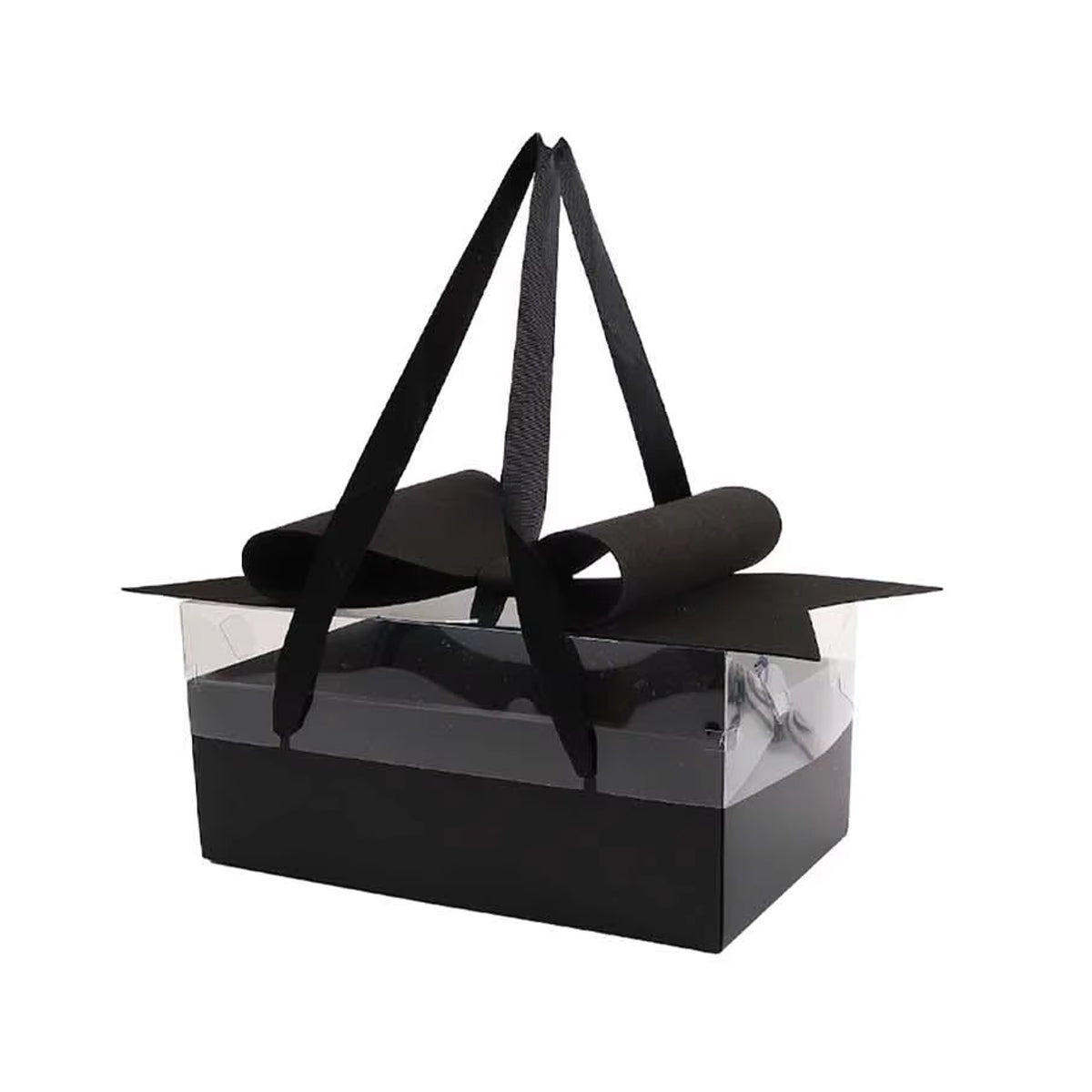 Clear Handheld Flower Gift Box Bow Fruit Flower Packaging Display Box Floral - Black