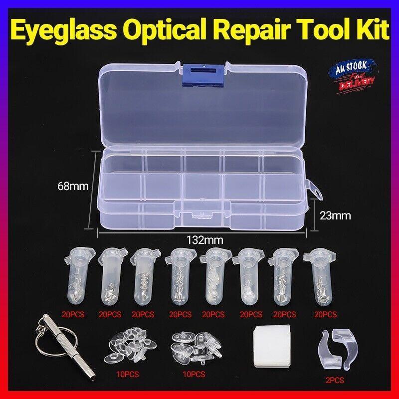Eyeglass Sun Glasses Optical Repair Tool Screw Nut Nose Pad Assortment Set Kit