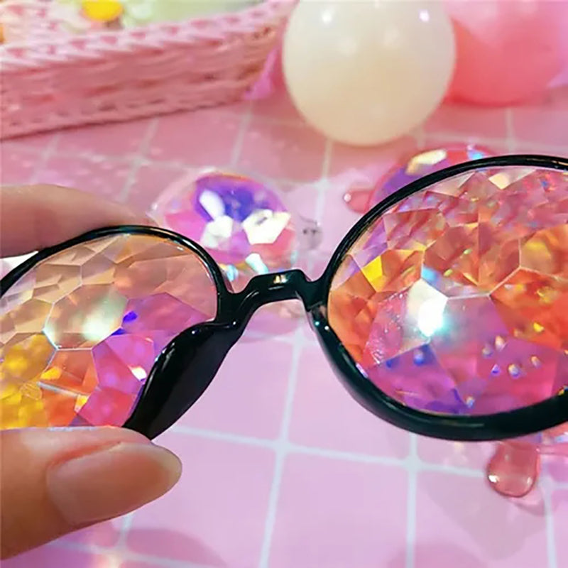 Festival Rave Kaleidoscope Glasses Prism Lens Crystal Effect Party Sunglasses - Pink