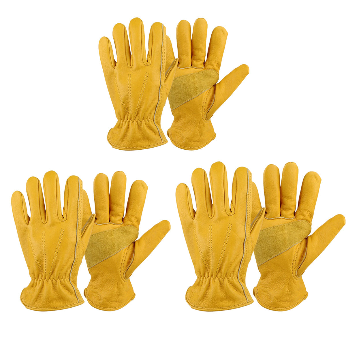 Golden Yellow Cowhide Work Gloves Full Finger Gardening DIY Home Maintenance Use - XL