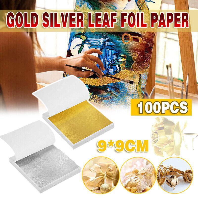 100X Gilding Gold & Silver Leaf Sheets for Nail Art & Craft Decoration - Silver