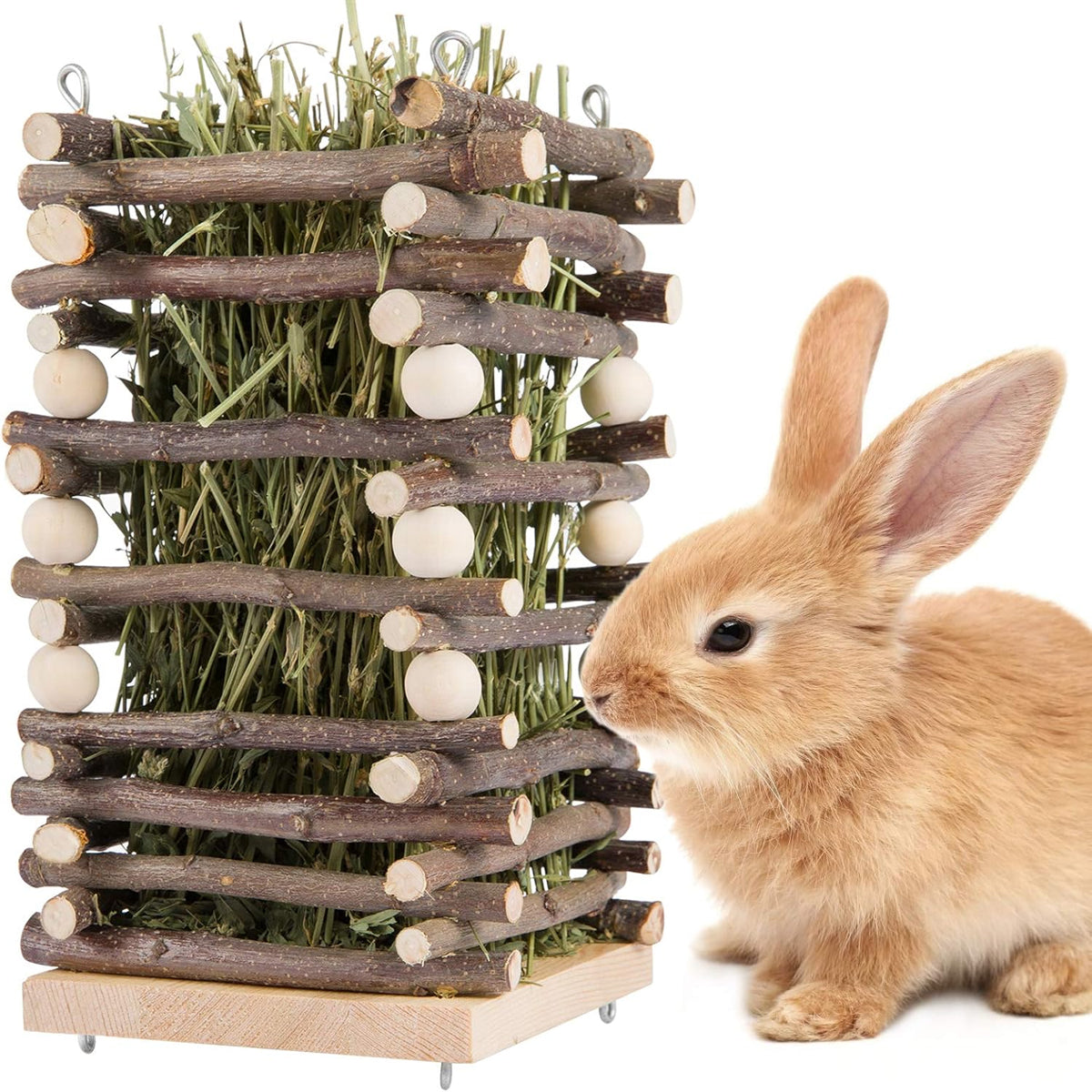 Rabbit Hay Feeder Rack Apple Wood Grass Holder Natural Food Rack Small Pet