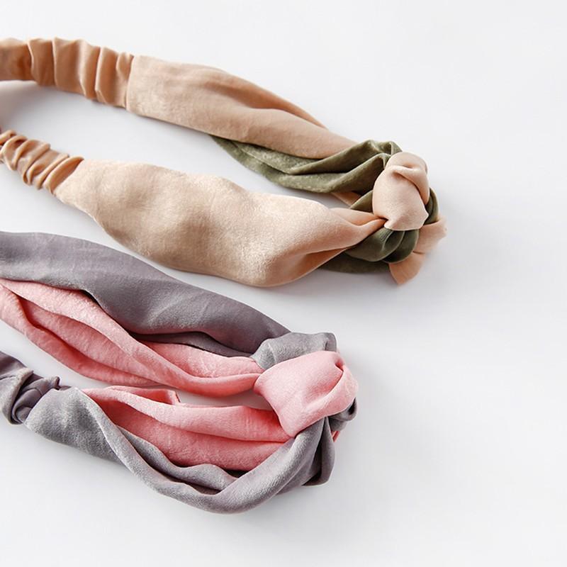 Women Chiffon Floral Print Headband Fashion Bohemian Elastic Cross Hair Bands - Pink