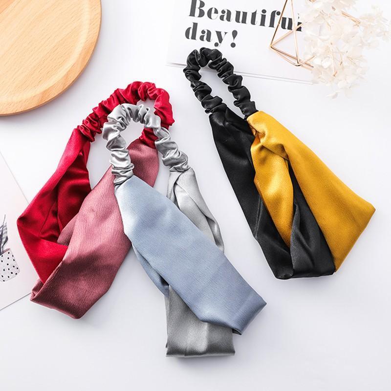 Women Chiffon Floral Print Headband Fashion Bohemian Elastic Cross Hair Bands - C-Navy