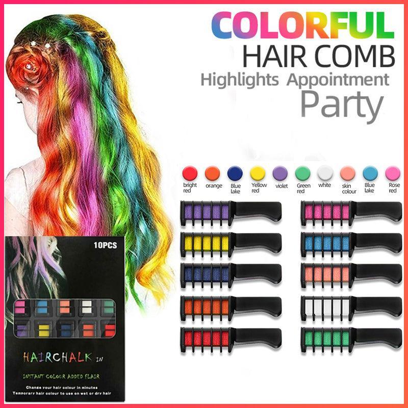 10 Colours Hair Chalk Comb Kit Temporary Hair Dye for Parties and Creative Play