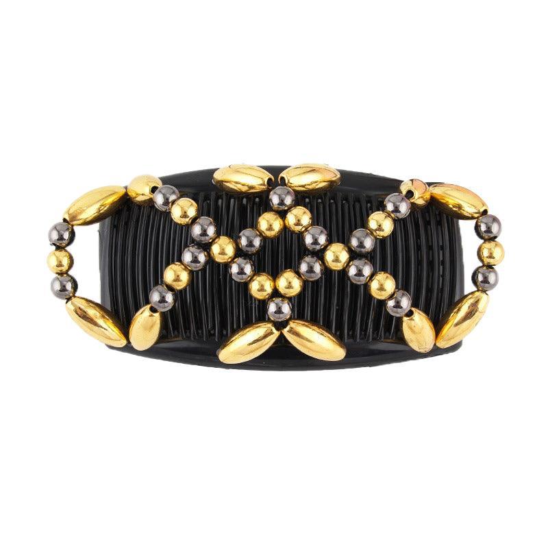 Beaded Stretchy Easy Magic Hair Comb Elastic Double Hair Clip Hair Accessories - Black