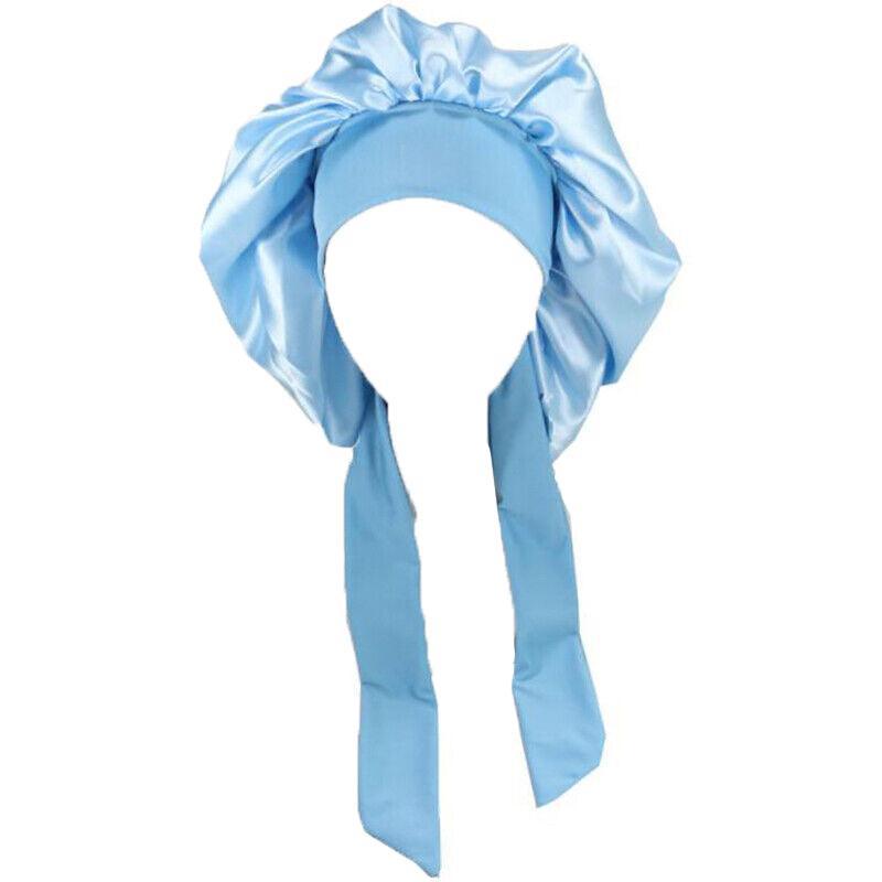 Sleeping Bonnet Hair Wrap Silk Satin Cap Women Elastic Night Hat Soft Headwear - Blue