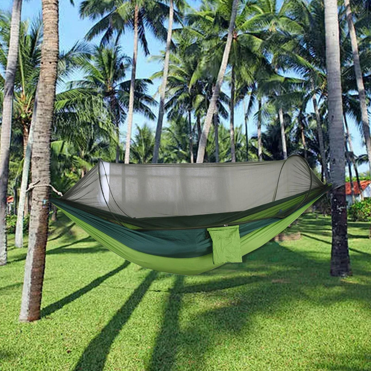 Camping Hammock Tent Set Double Outdoor Hanging Bed With Mosquito Net For Travel - Green