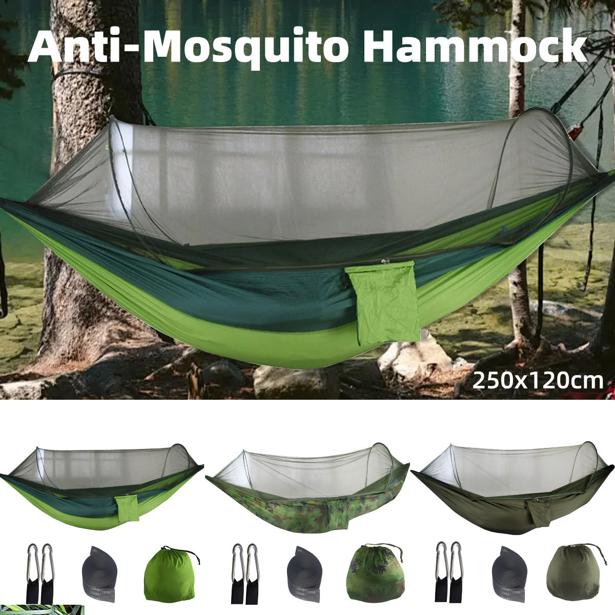 Camping Hammock Tent Set Double Outdoor Hanging Bed With Mosquito Net For Travel - Camouflage