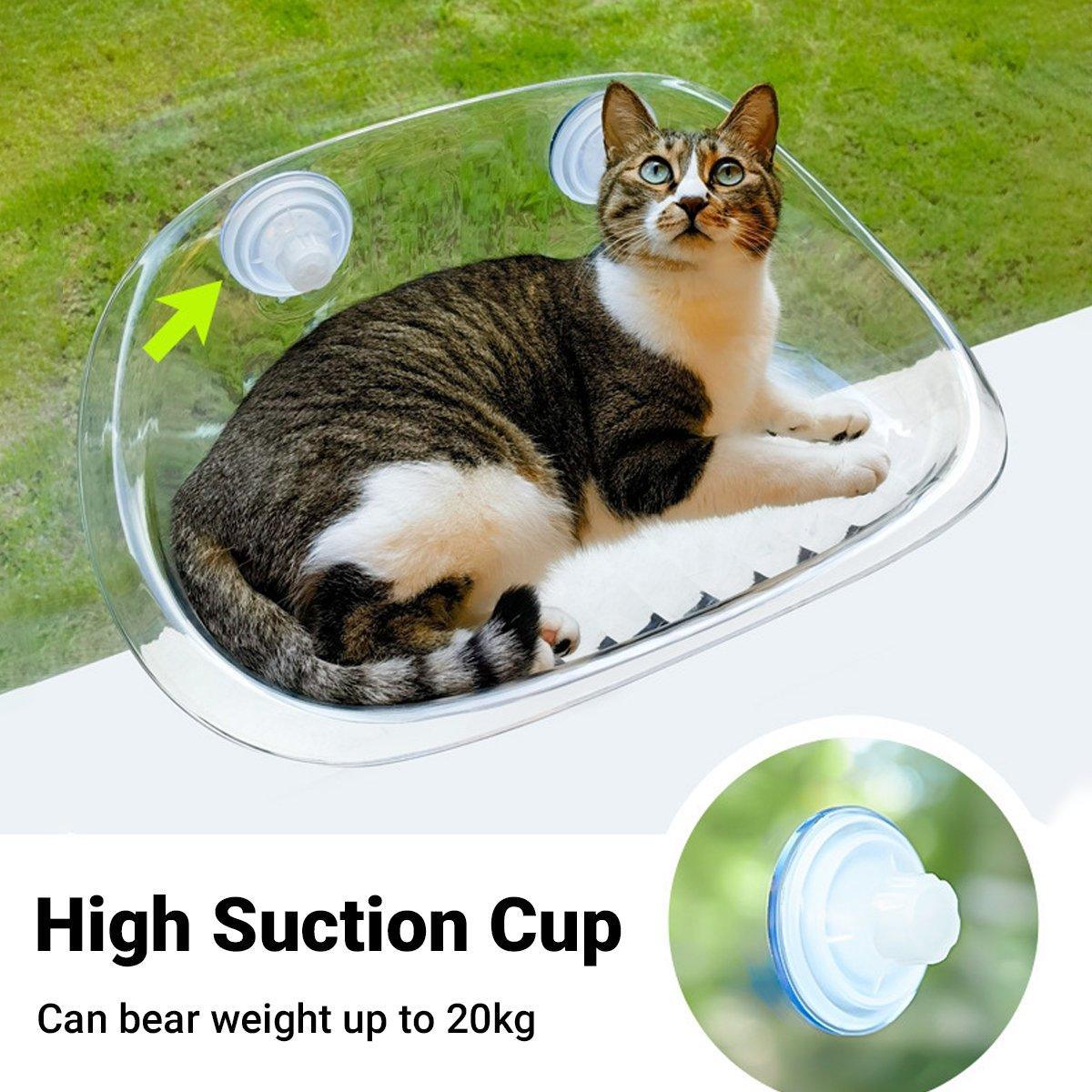 Cat Hammock Bed Glass Hanging Basket Clear Pet Nest Elevated Sleeping Bed - White